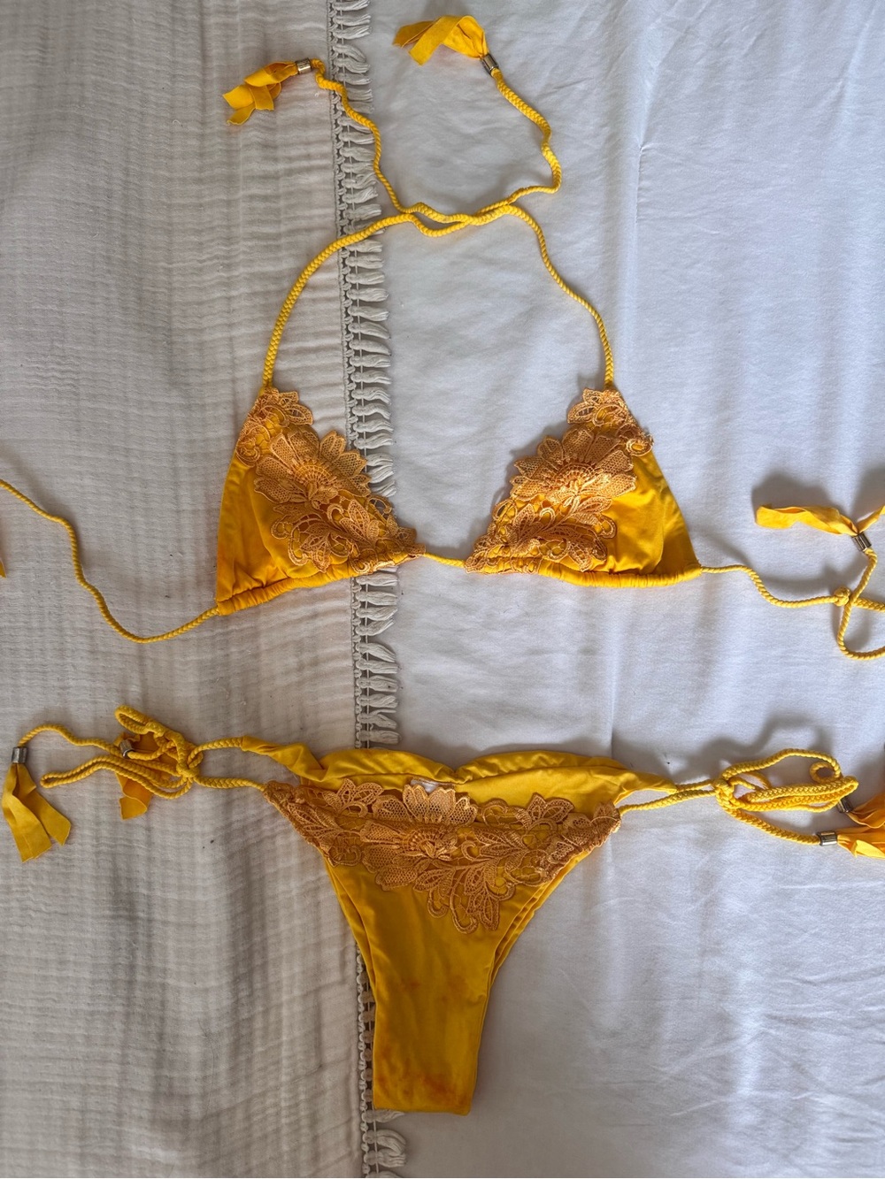 Blue Life Yellow Floral Lace Triangle Bikini